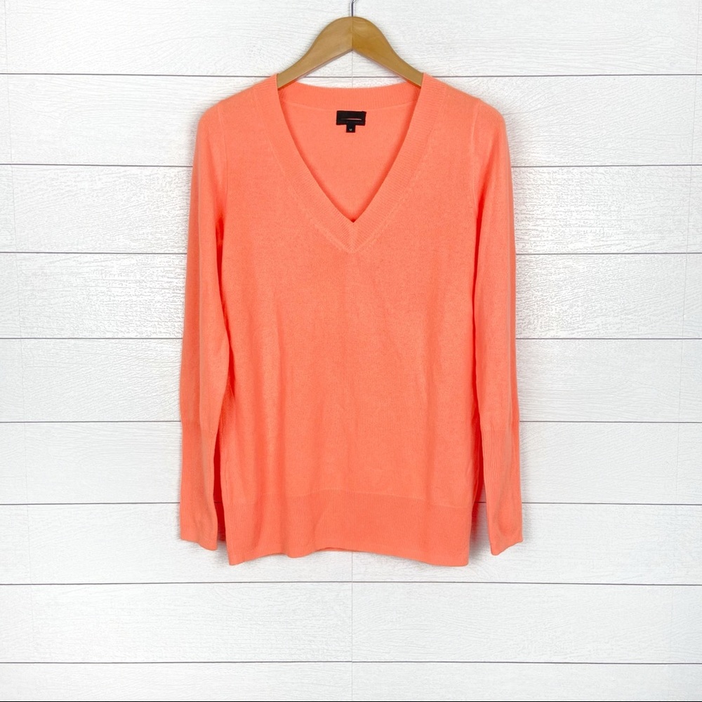 J.Crew Collection Cashmere Orange V Neck Sweater.